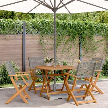 Garten‑Essgruppe 5‑teil LifeStyle VidaXL, Grau Poly‑Rattan + Massivholz