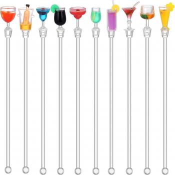 10pcs 23cm Fun Cocktail Mixing Sticks with Colorful Mini Accessories
