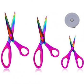 3-Piece Titanium Bonded Scissors Set with Tape Measure for Sewing, Tailoring, and Crafting