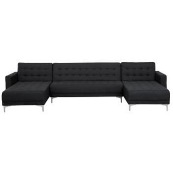 Sofá en U 5 plazas de tela gris grafito con chaise longue