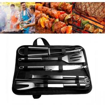 Stainless Steel BBQ Tool Set with 10 Pieces and Carry Bag