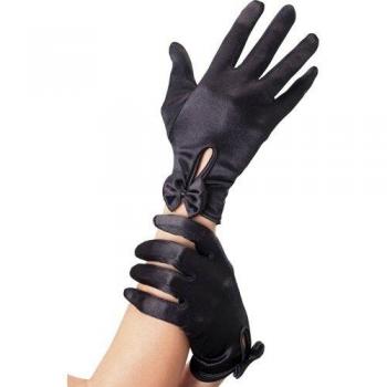 Bow‑Adorned Black Short‑Style Gloves