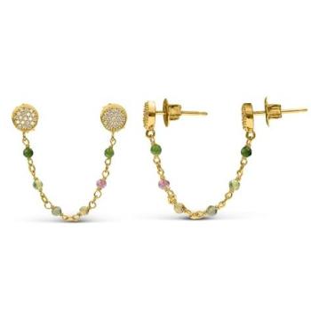 Boucles D'oreilles Argent Doré à Multi-Tourmaline