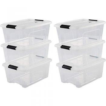 Set di 6 scatole di immagazzinamento impilabili da 15 L con chiusura a scatto per soggiorno, camera da letto e garage