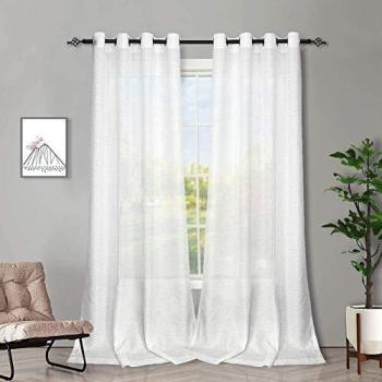 Melodieux 2 Panel Faux Linen Voile Net Curtains