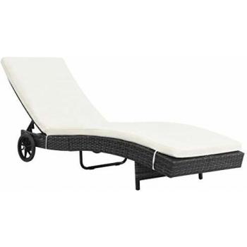 VidaXL Lettino da giardino con cuscino e ruote in polirattan nero