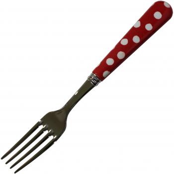 Dessert Fork, Sabre Style, White Dots Red