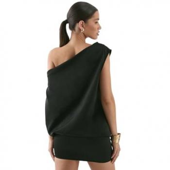 MISSPAP Women’s Satin Off-Shoulder Bodycon Mini Dress in Black (UK6)