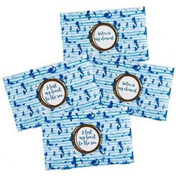 Blue and White Mermaid Pattern Table Placemats (4-Count)