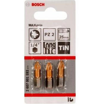 Bosch Accessoires 3 Pièces Jeu d'Embouts de Vissage Max Grip PZ2 25mm