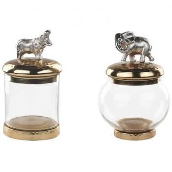 Set di 2 barattoli decorativi in vetro con coperchi oro e argento per animali