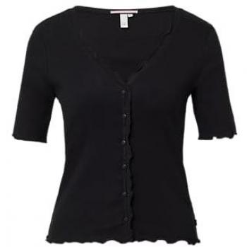 Rippshirt „Babylock“ Kurzarm mit Knopf‑Detail und Raffung