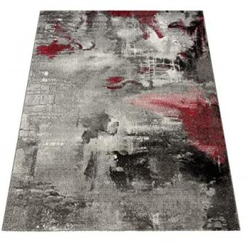 Teppich PACO HOME Canvas 754, grau (grau, rot), B:120cm H:16mm L:170cm, Polypropylen (PP), Teppiche, Kurzflor, modernes Design, mit Arizona Leinwand Optik