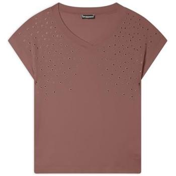 Freddy T-Shirt in Jersey con Borchie scollo a V Light Mahogany Donna Medium