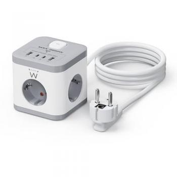 Ewent EW3863 Regleta Sobremesa con 3 Tomas AC y 4 Puertos USB