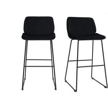 Sgabelli da bar fissi in tessuto velluto nero base metallo nero H65 (set di 2) Miliboo