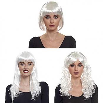 Peluca de Fiesta Ondas Blancas con Fleco