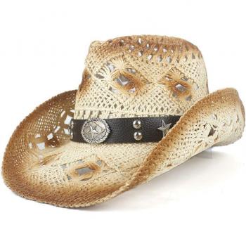 Sombrero de paja hollow western unisex, estilo punk, perfecto para playa y jazz, tamaño 56-58CM
