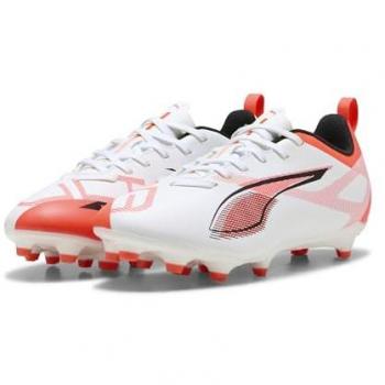 Puma Ultra 5 Play FG/AG Kids’ Boots – White & Black Glow Red