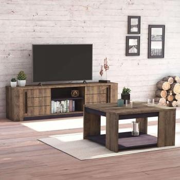 Pack Muebles Comedor Industrial Mónaco Roble Oscuro y Negro