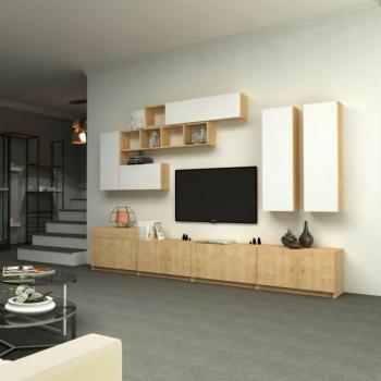 Domino Parete Attrezzata 280x35 cm Bianco Rovere