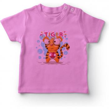 Camiseta Bebé Niña Rosa Tigre y Corazón Angemiel