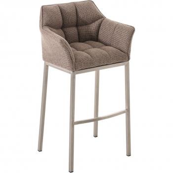 Silla de Bar Alta con Asiento de Tela Marrón Claro y Estructura de Acero Inoxidable