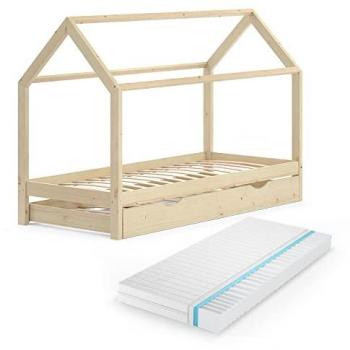 VitaliSpa Hausbett Wiki, 90x200 cm mit Gästebett und Matratze, braun