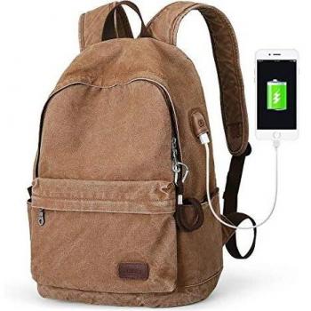 Muzee Campus Guardian Backpack – Khaki, USB Charger Included