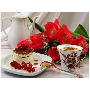 **Diamant‑Kunstmalerei rund – Kaffee, Kuchen & Blumen 20 × 30 cm