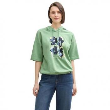 TOM TAILOR Sweatshirt mit Hoodie-Print – Grüner Damenstyle, XS