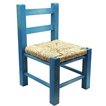 Taburete con respaldo para niños de madera y mimbre, 39 x 22 x 25 cm