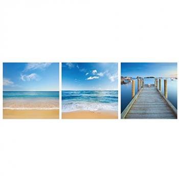 Mar y Horizonte: Set de 3 lienzos azul 50x50