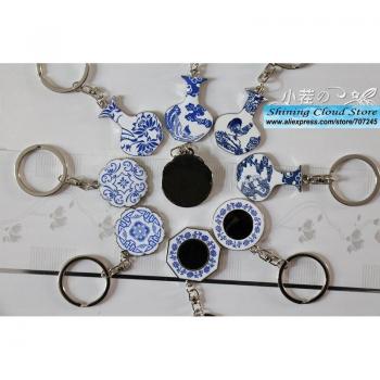 20 pcs Blue and White Porcelain Floral Keychain Set
