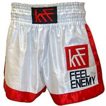 KRF Feel The Enemy: Thai-Boxhandschuß‑Shorts Herren, Weiß