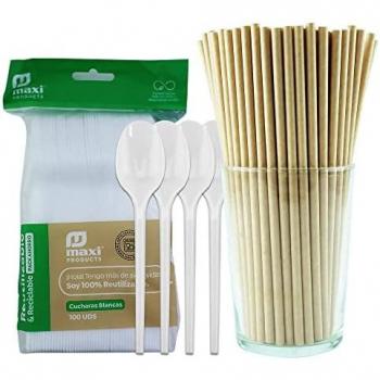 100 tenedores o cucharas reutilizables de 165 mm fabricados en PLA