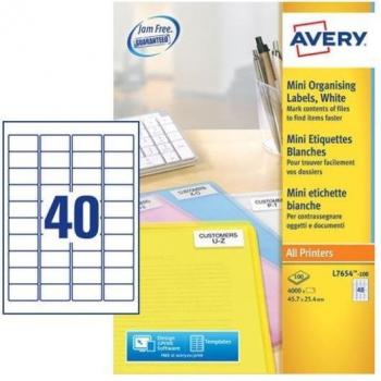 Avery L7654-100 Etichette Autoadesive per Indirizzi Mini, 45.7 x 25.4 mm