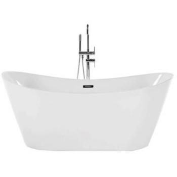 Elegant White and Silver Acrylic Freestanding Bath with Oval Shape, 180 cm Long
