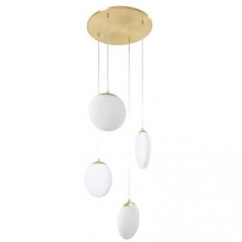 Suspension Lucande Lunelle – Laiton, Verre, 4 Lampes Ø40 cm
