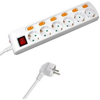 Wolfpack Base Múltiple 6 Tomas con Toma de Tierra y 1 Interruptor General