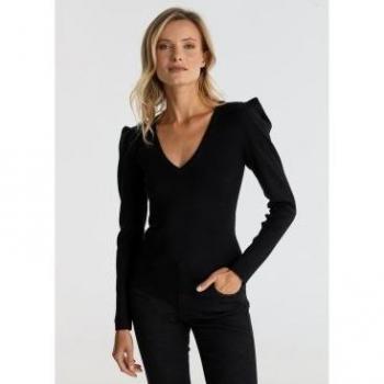 V&L Negra Manga Larga Viscoasa XL para Mujer