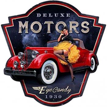 Metalen wandplaat 'Deluxe Motors' vintage stijl