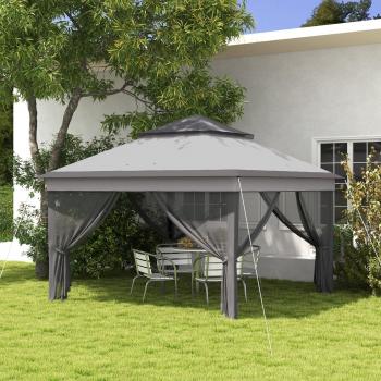 3 x 3(m) Grey Pop Up Gazebo with Adjustable Height and Netting