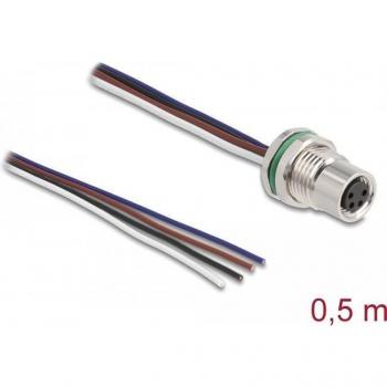 M8 4-Pin Female Cable, A-Coded, Open Ends, 50 cm by Delock