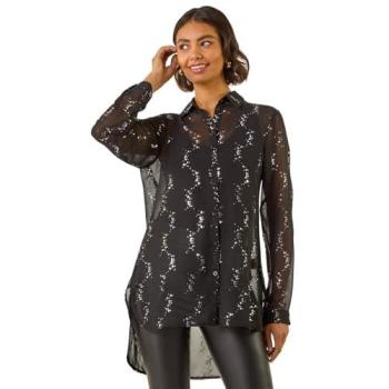Roman Women's Longline Shirt, Black Spot‑Foil Design – Size 10