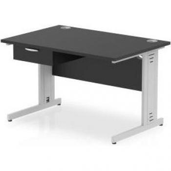 Impulse 1200 x 800mm Straight Office Desk with Black Top and Silver Hardware