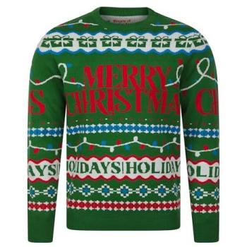 Men's XL Tokyo Laundry Green Festive Jacquard Crew Jumper
