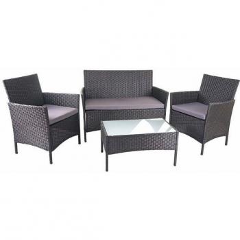 Schwarze Poly‑Rattan Sitzgruppe MCW D82 – 4 Personen, waschbar, Reißverschluss