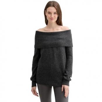 Tom Tailor Women's Off-Shoulder Sweater Shale Grey Melange Size S