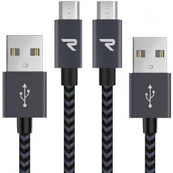 RAMPOW 1M Micro USB Cable Set (2 Pack) – 2.4A Fast Charge, Lifetime Warranty, Space Grey
